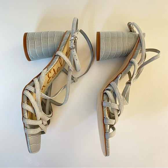 SAM EDELMAN Strappy Sandal Block Heel Daffodil Mineral Green Size 7.5 - Picture 6 of 8